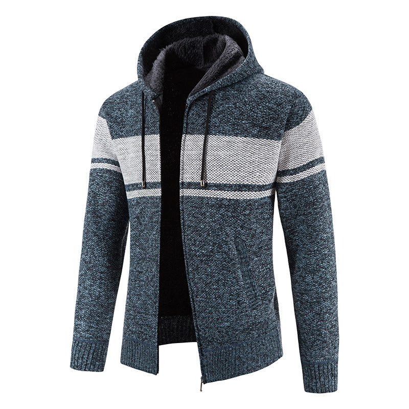 Men's Knitted Hooded Cardigan with Teddy Lining and Full Zip Hudson & Parker