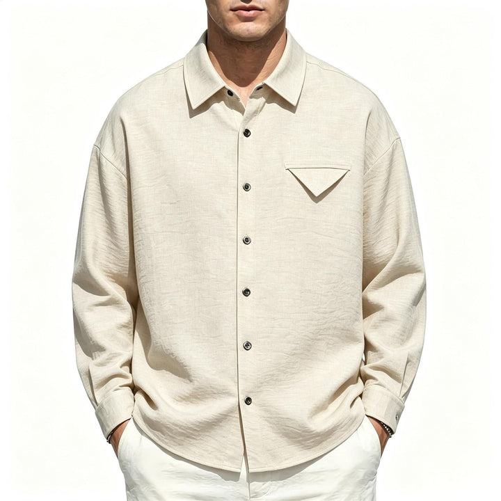 Men's Lightweight Textured Overshirt with Shirt Collar and Chest Flap Pocket Hudson & Parker