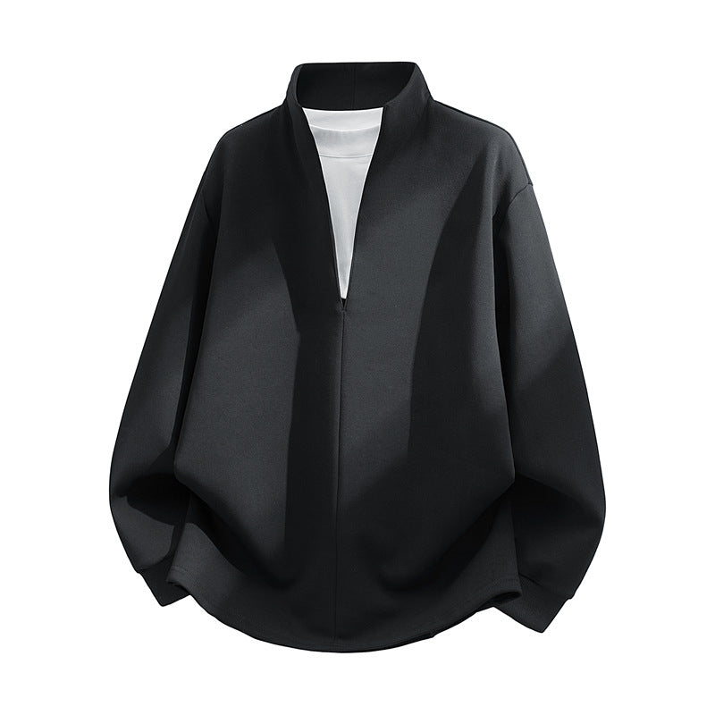 Unisex Oversize Sweatshirt with standing collar, half opening and rounded hem Hudson & Parker