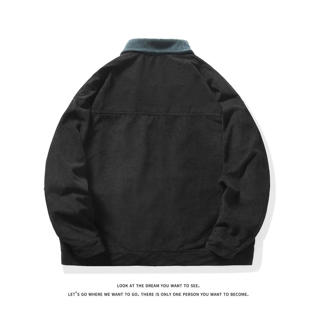 Men's fine corduroy transitional jacket with full-length zipper, contrast collar, and patch pockets Hudson & Parker