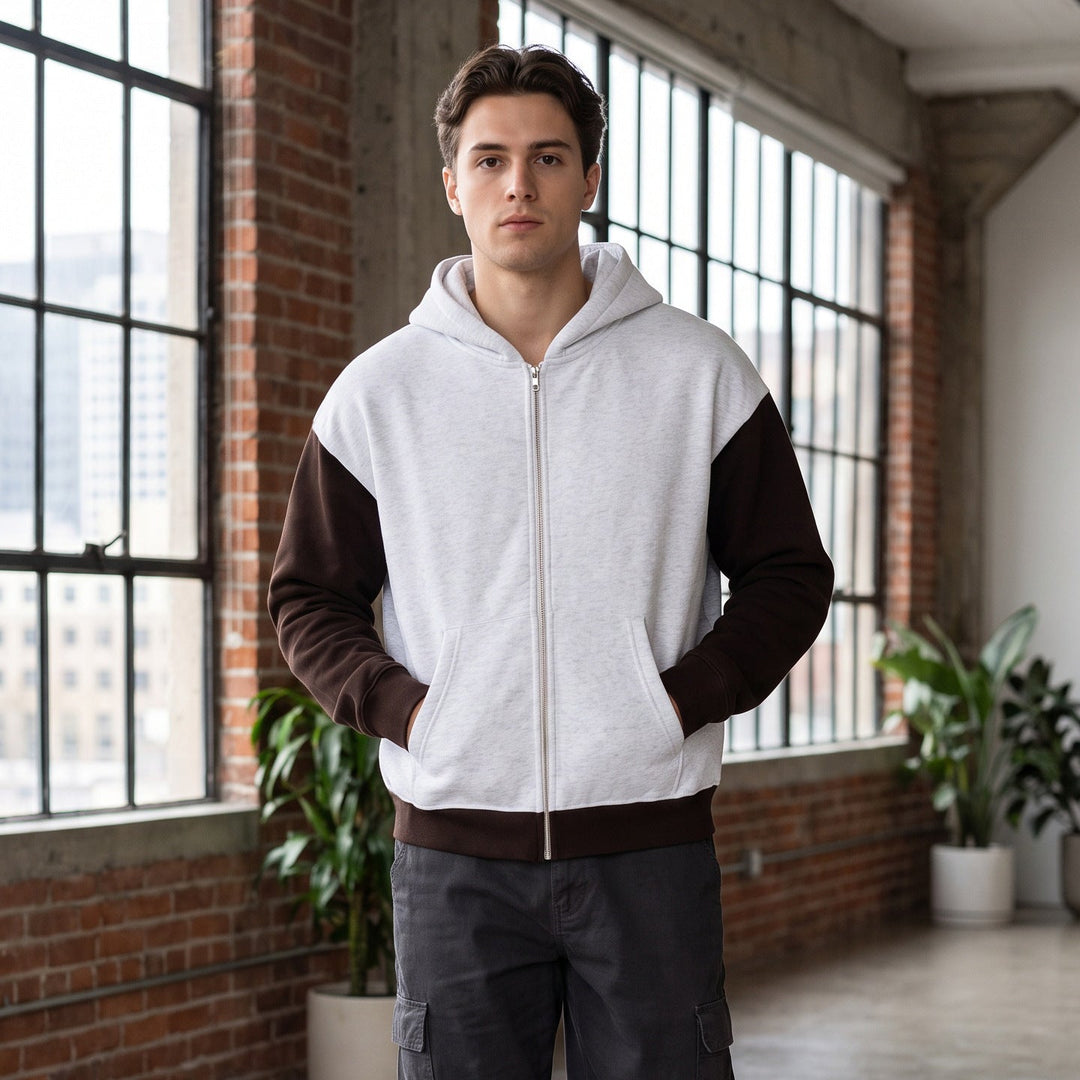Men's Colorblock Style Zip-Up Hoodie in French Terry with Kangaroo Pocket Hudson & Parker