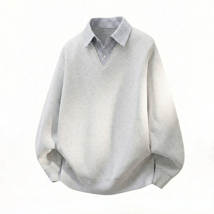 Unisex Oversized Sweater in Layered Look with Integrated Shirt Collar and V-Neck Hudson & Parker