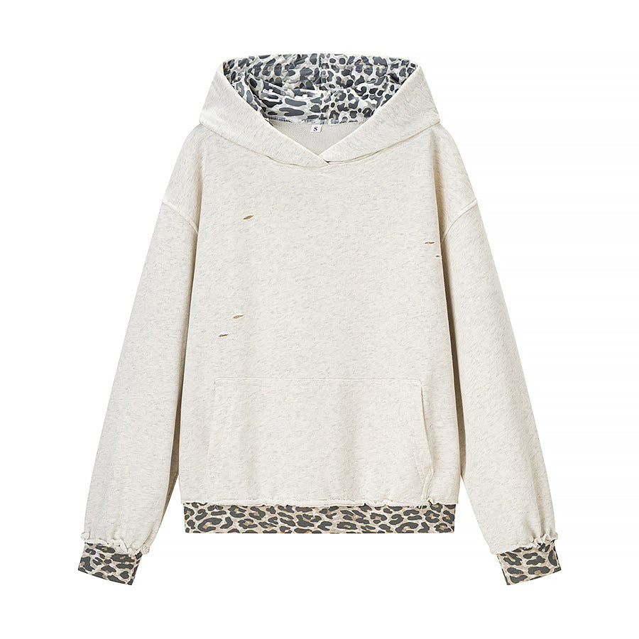 Women's 70+ casual hoodie with leopard trim and used details Hudson & Parker