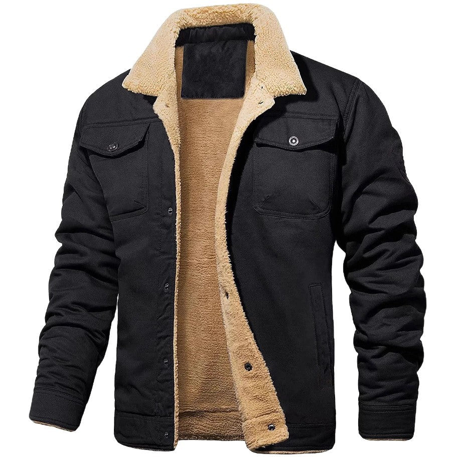 Men's Sherpa-lined Canvas Trucker Jacket with Chest Pockets Hudson & Parker