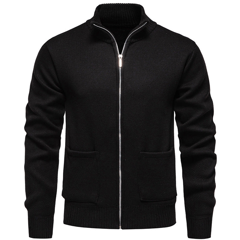 Men's fine knit zip jacket with stand collar and patch pockets Hudson & Parker