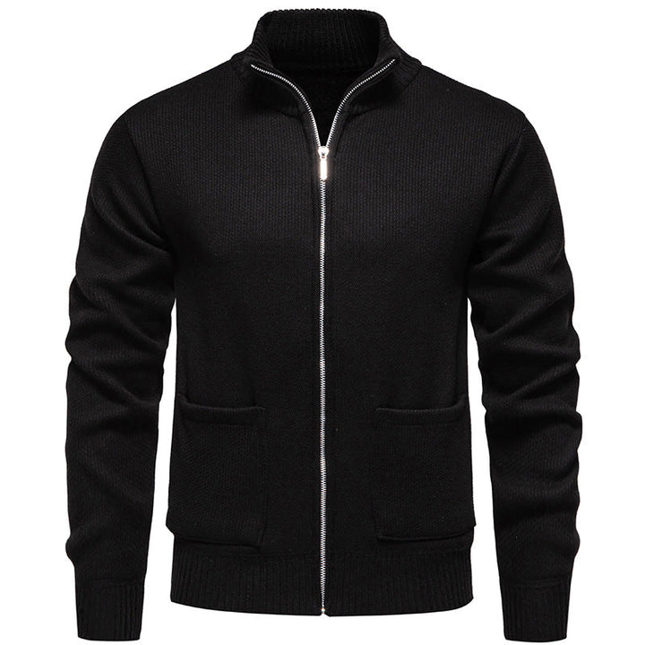 Men's fine knit zip jacket with stand collar and patch pockets Hudson & Parker