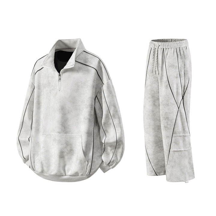 Men's Oversize Half-Zip Sweatshirt with Kangaroo Pocket, Contrast Piping and Balloon Sleeves Hudson & Parker