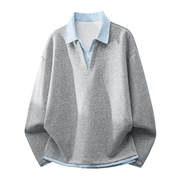 Unisex Oversized Sweatshirt with integrated shirt collar and V-neck detail Hudson & Parker