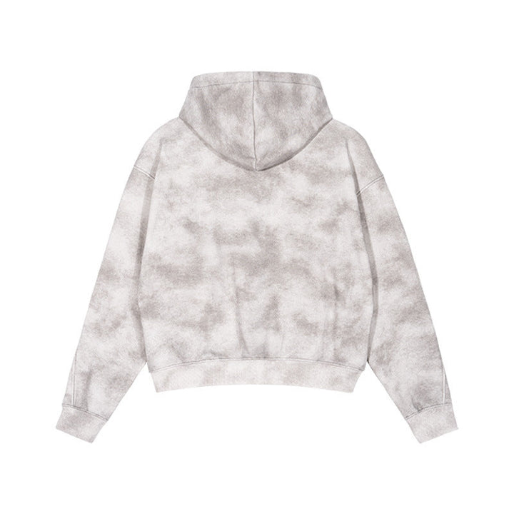 Unisex Short Cut Zip Hoodie made of French Terry with Cloud Dye Effect and Raglan Seams Hudson & Parker