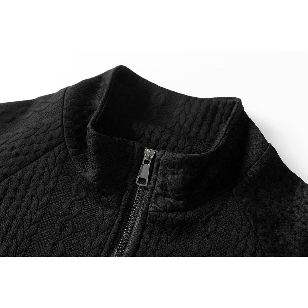 Men's Chunky Knit Zip Cardigan with Stand-Up Collar and Cable Pattern Hudson & Parker