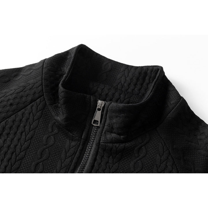 Men's Chunky Knit Zip Cardigan with Stand-Up Collar and Cable Pattern Hudson & Parker