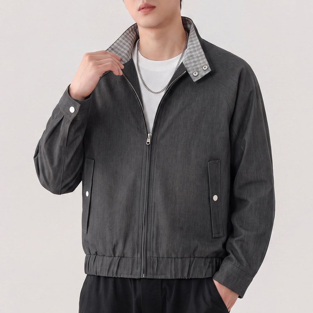 Men's Harrington jacket with contrast collar, raglan sleeves, and front zipper Hudson & Parker