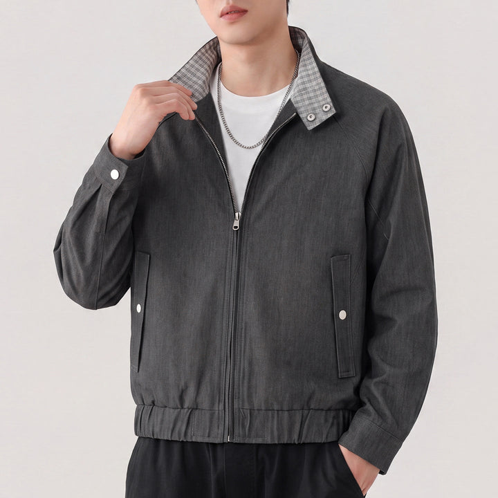 Men's Harrington jacket with contrast collar, raglan sleeves, and front zipper Hudson & Parker