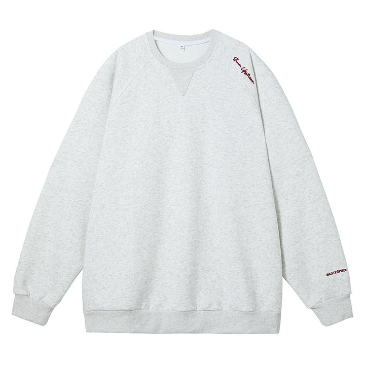 Unisex Boxy Sweatshirt made of mélange French terry with raglan sleeves and subtle script embroidery Hudson & Parker