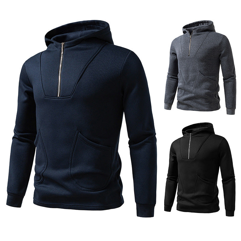Men's Hooded Half-Zip Pullover with Kangaroo Pocket and Relaxed Fit Hudson & Parker