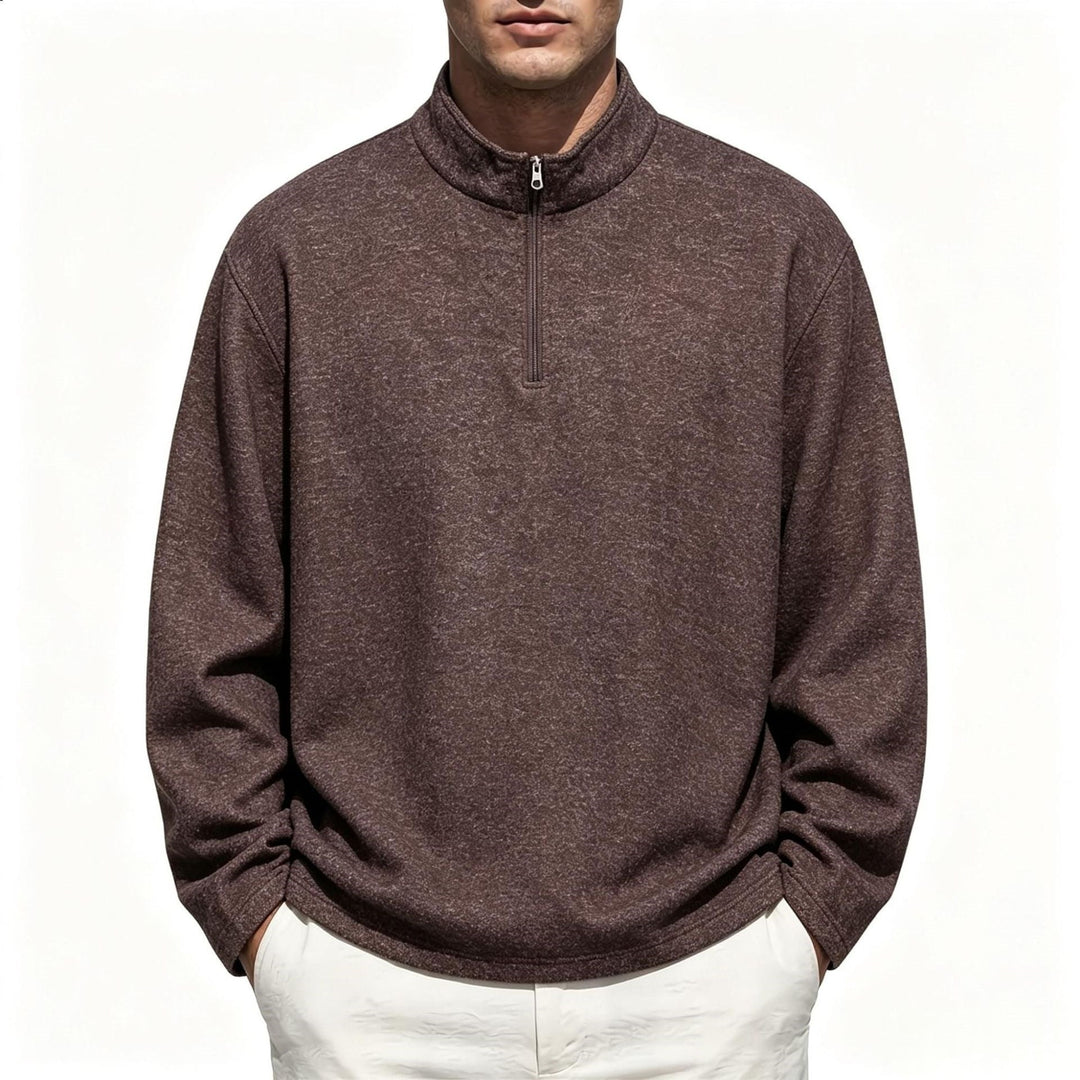 Men's Half-Zip Sweatshirt with Stand Collar and Heathered Texture Hudson & Parker