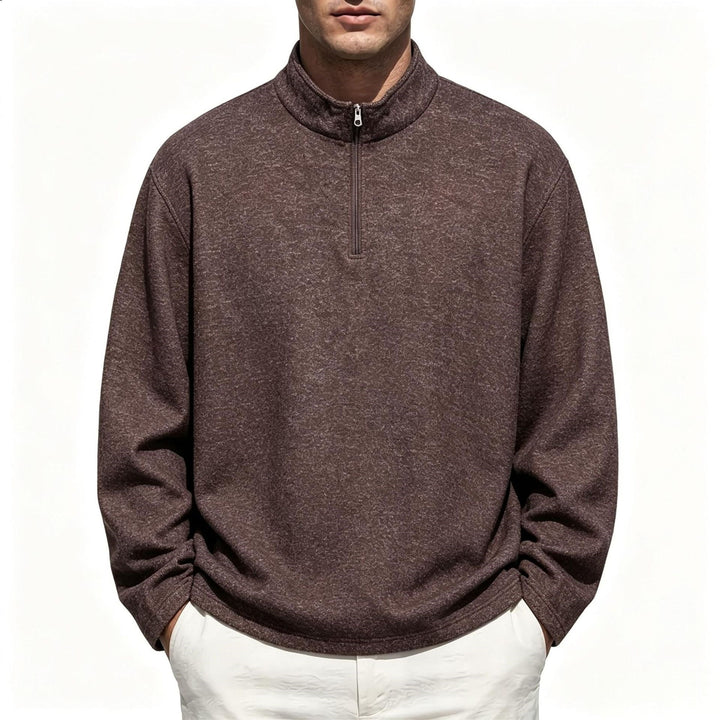 Men's Half-Zip Sweatshirt with Stand Collar and Heathered Texture Hudson & Parker