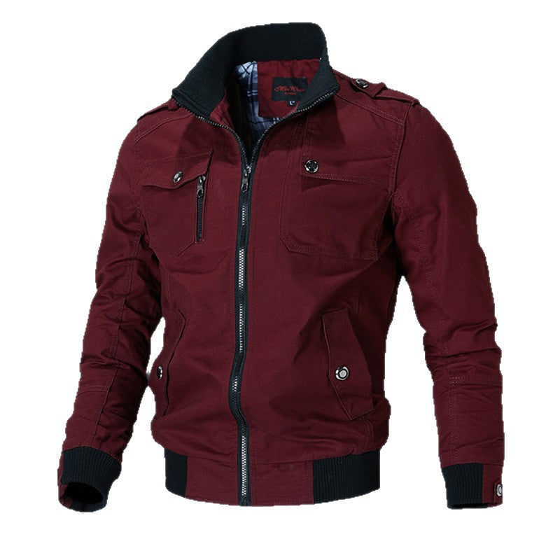 Men's Lightweight Canvas Field Jacket with Zipper and Shoulder Flaps Hudson & Parker