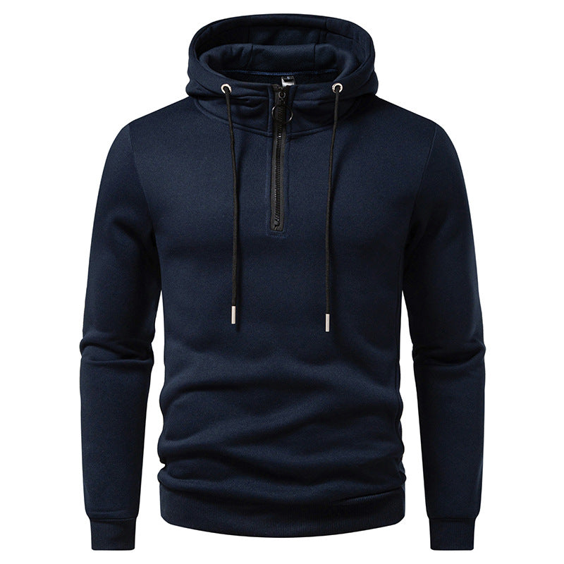 Men's modern sporty-elegant hoodie sweatshirt with front half zip and drawstring Hudson & Parker