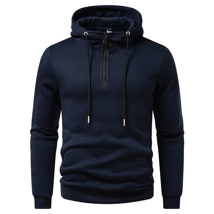 Men's modern sporty-elegant hoodie sweatshirt with front half zip and drawstring Hudson & Parker