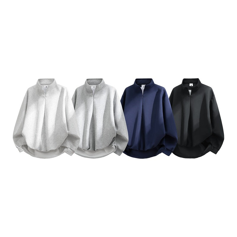 Unisex Oversized Sweatshirt with High Collar, Half Zipper and Balloon Shaped Hem Hudson & Parker