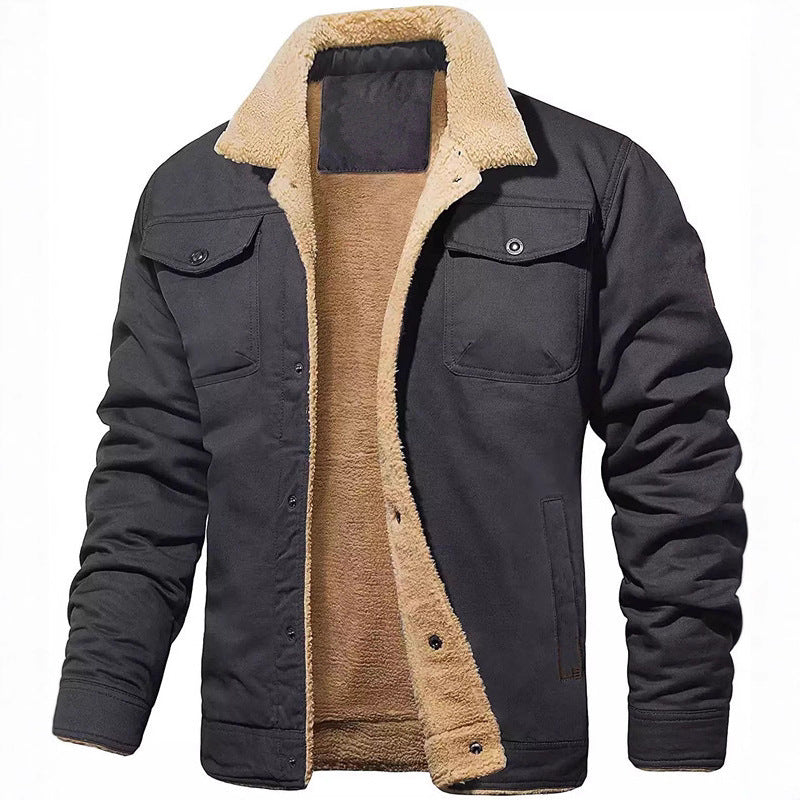 Men's Sherpa-lined Canvas Trucker Jacket with Chest Pockets Hudson & Parker