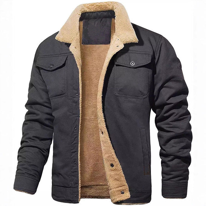 Men's Sherpa-lined Canvas Trucker Jacket with Chest Pockets Hudson & Parker
