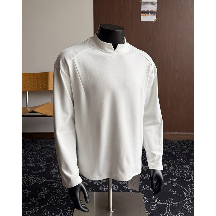 Men's Fine Loose Long Sleeve Sweatshirt with Short Stand-Up Collar and Minimalist Seam Construction Hudson & Parker