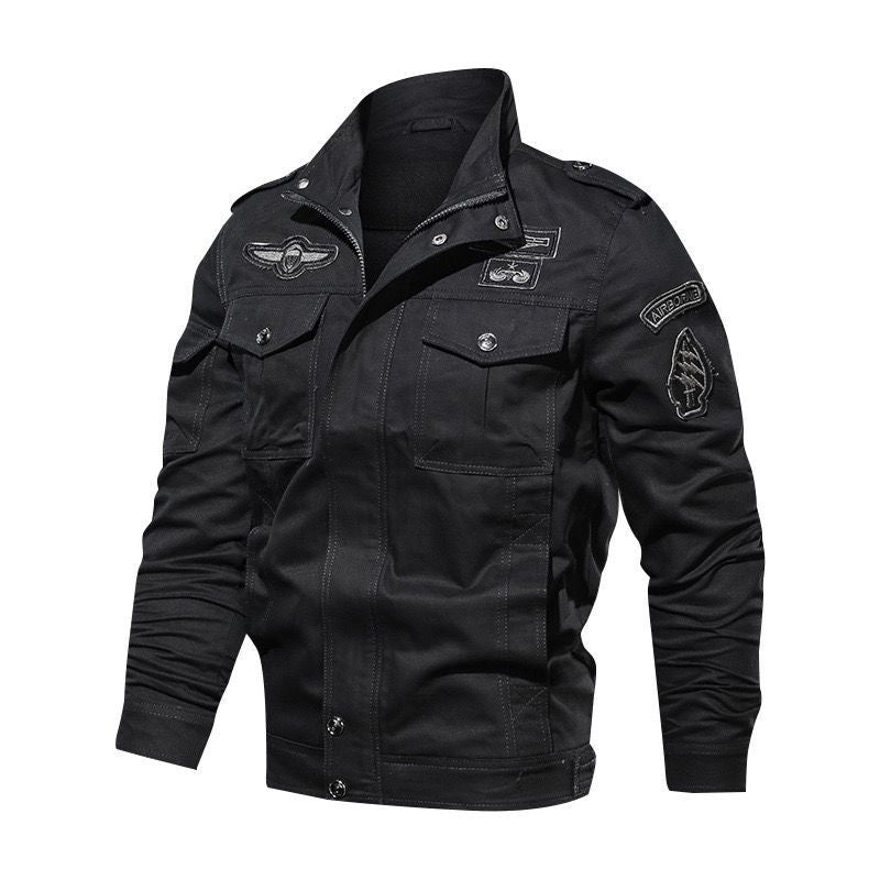 Men's Military Canvas Field Jacket with Patches and Stand Collar Hudson & Parker