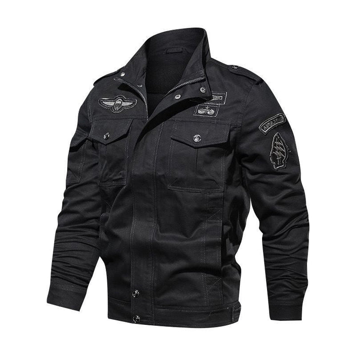 Men's Military Canvas Field Jacket with Patches and Stand Collar Hudson & Parker