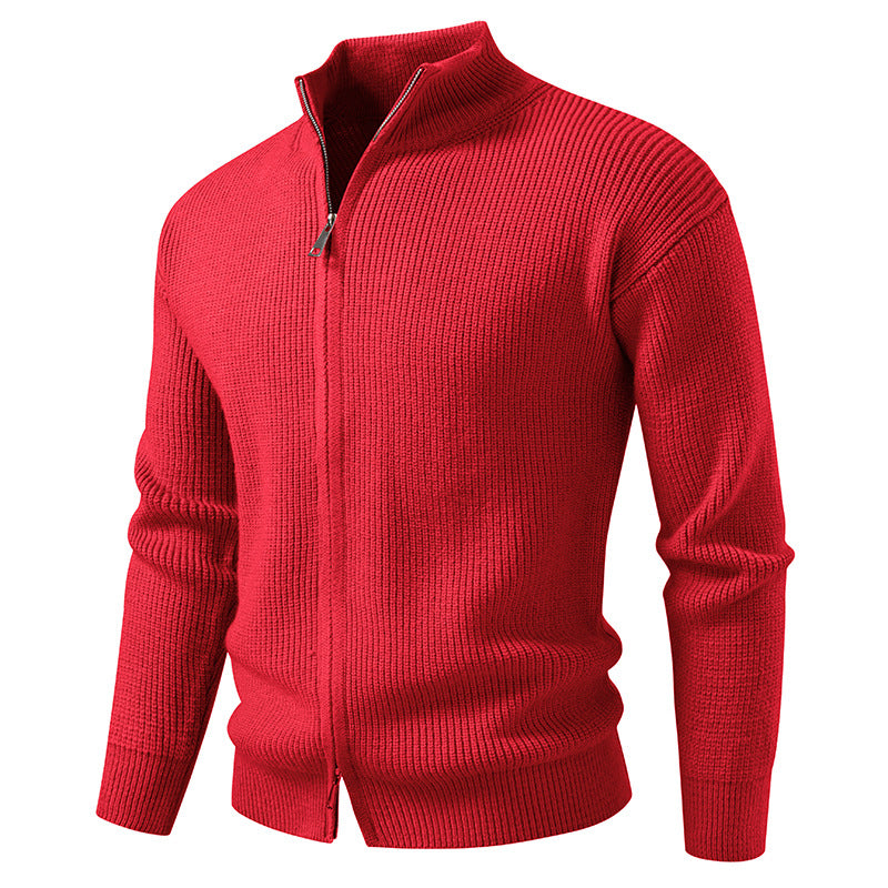 Men's Coarse Ribbed Zip Cardigan with High Cowl Neck and Concealed Seam Hudson & Parker