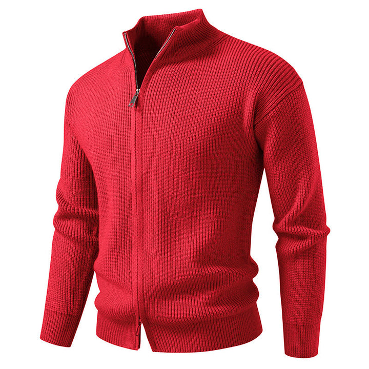 Men's Coarse Ribbed Zip Cardigan with High Cowl Neck and Concealed Seam Hudson & Parker