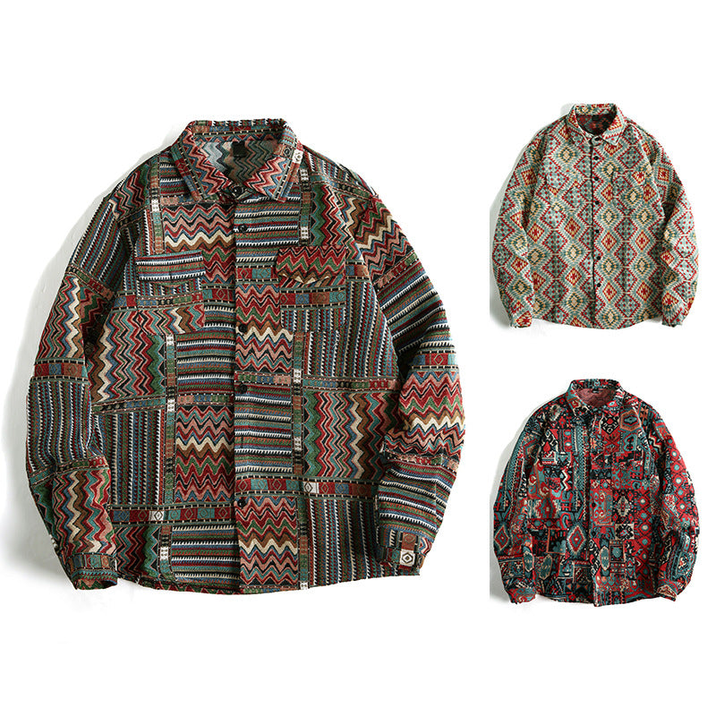 Men's Patterned Overshirt Jacket in Patchwork Jacquard Hudson & Parker