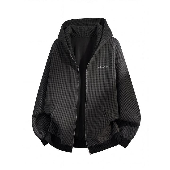 Unisex Oversize Hoodie Zipper Jacket with Houndstooth Pattern and Ribbed Cuffs Hudson & Parker