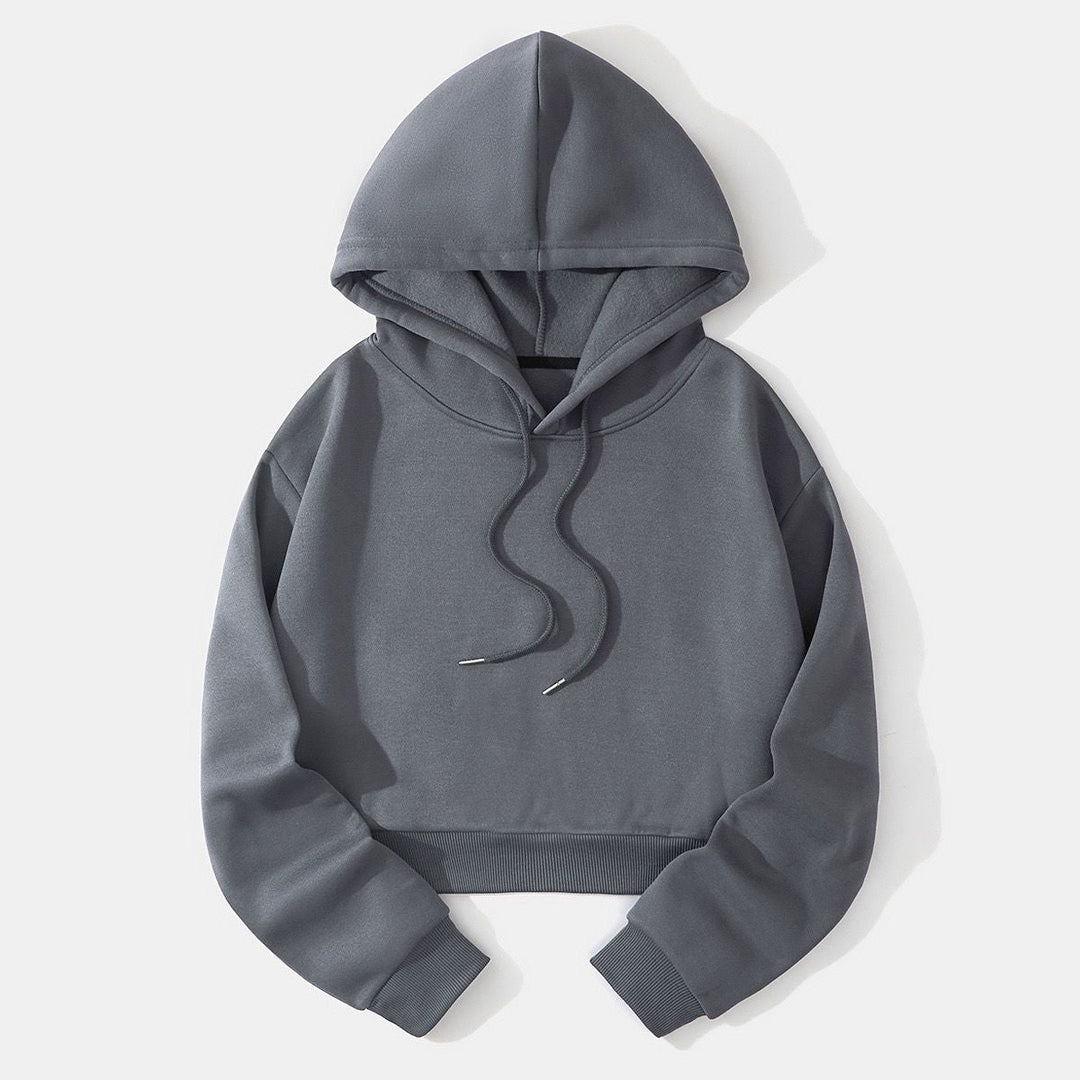 Women's cropped hoodie with soft fleece interior and elastic ribbed hem Hudson & Parker