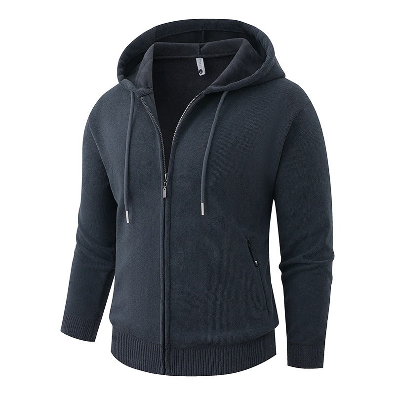 Men's Hooded Fleece Jacket with Full Zip and Ribbed Cuffs Hudson & Parker