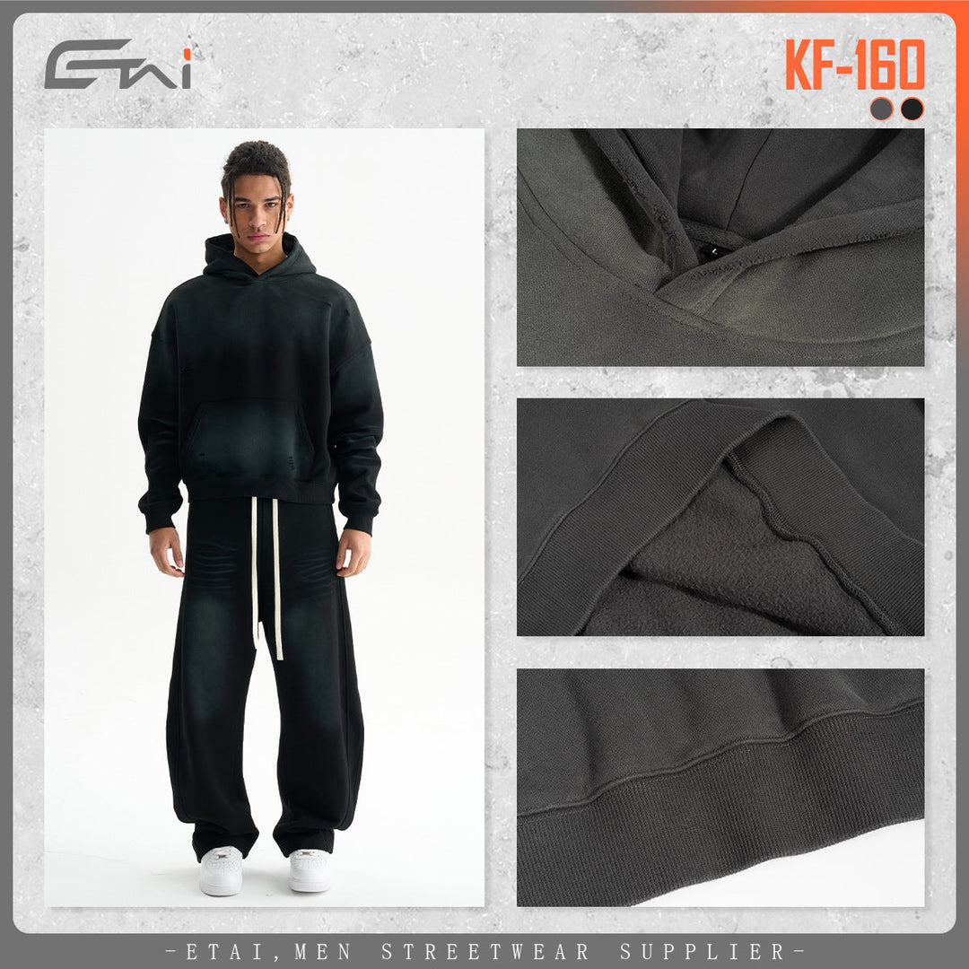 Men's Oversized Hoodie in Used Look with Kangaroo Pocket and Destroy Details Hudson & Parker