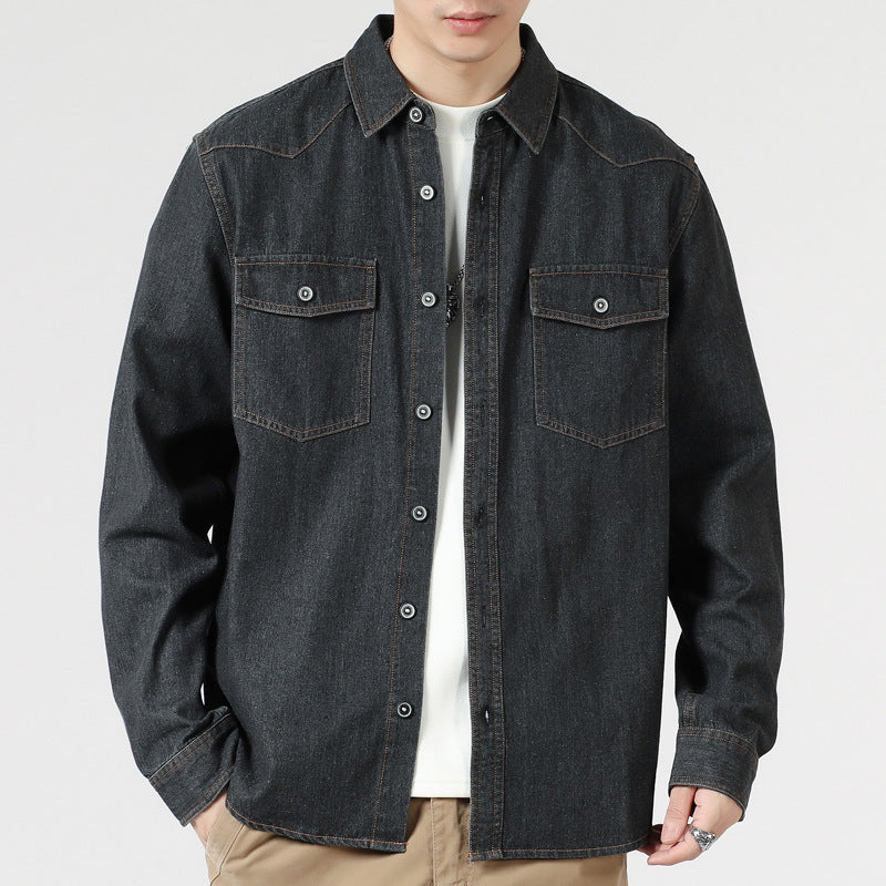 Men's Loose Denim Overshirt with Patch Chest Pockets and Full Button Placket Hudson & Parker