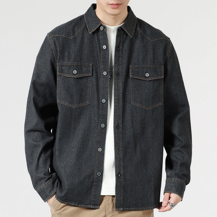 Men's Loose Denim Overshirt with Patch Chest Pockets and Full Button Placket Hudson & Parker
