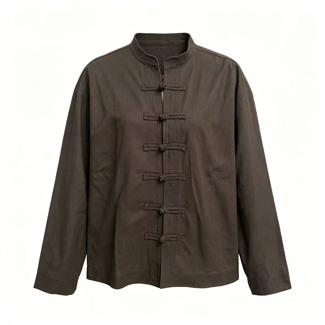 Men's Loose -Linen Jacket in China Style with Stand-up Collar and Knot Closures Hudson & Parker