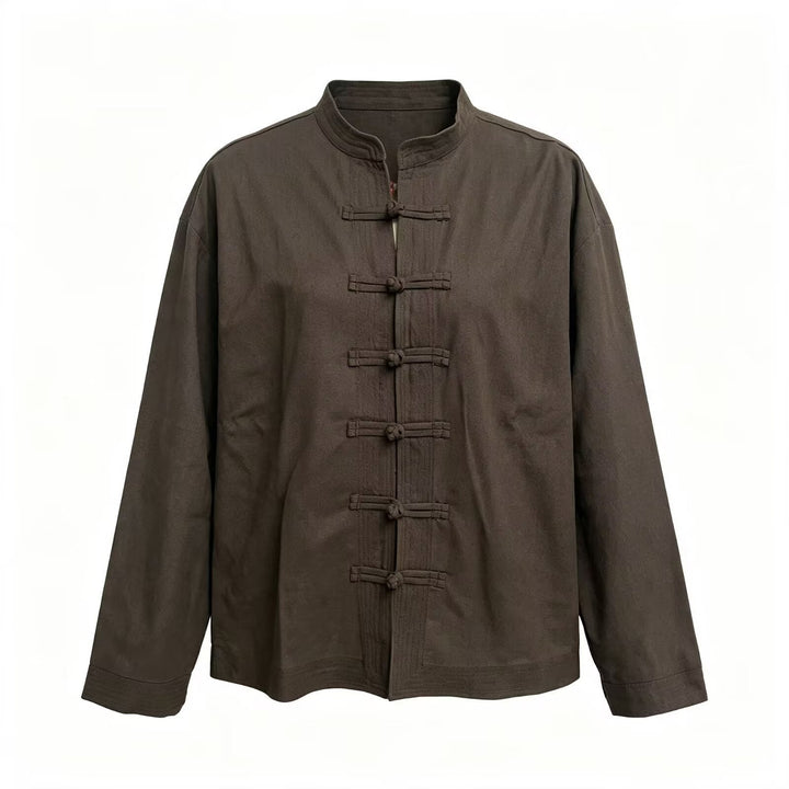 Men's Loose -Linen Jacket in China Style with Stand-up Collar and Knot Closures Hudson & Parker