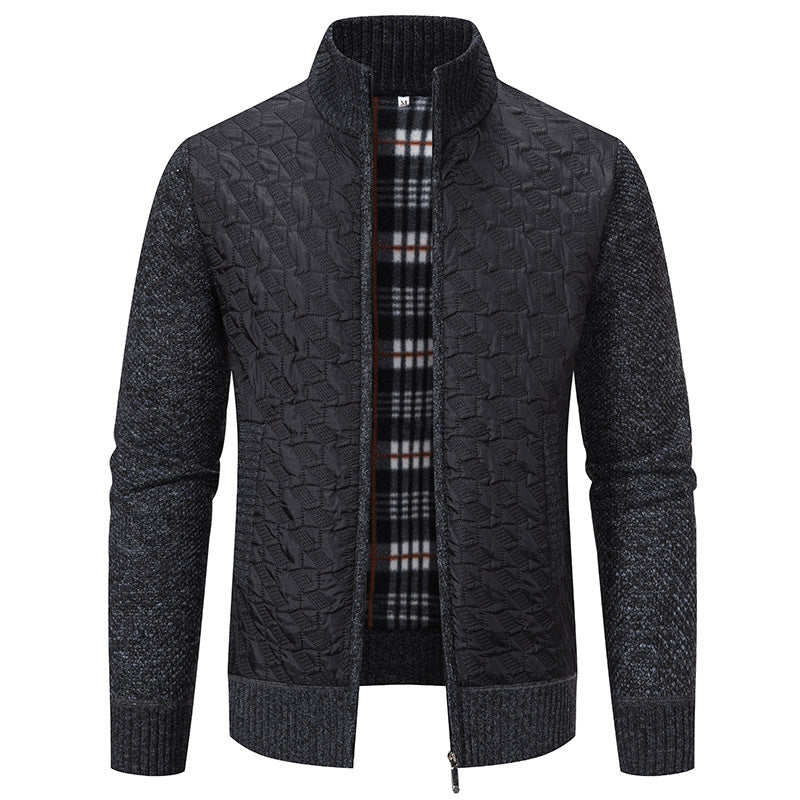 Men's quilted knit hybrid jacket with stand-up collar, full zip and checked lining Hudson & Parker
