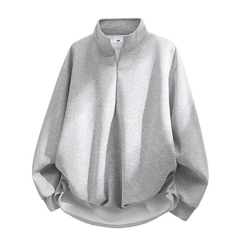 Unisex Oversized Sweatshirt with High Collar, Half Zipper and Balloon Shaped Hem Hudson & Parker