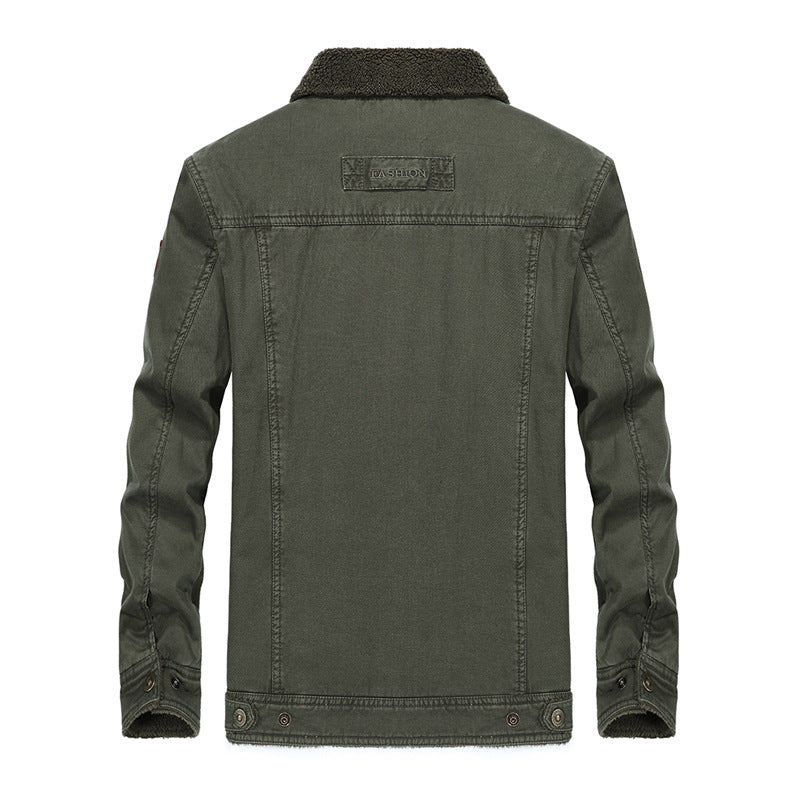 Men's Sherpa-lined canvas trucker jacket with thermal lining and chest pockets Hudson & Parker
