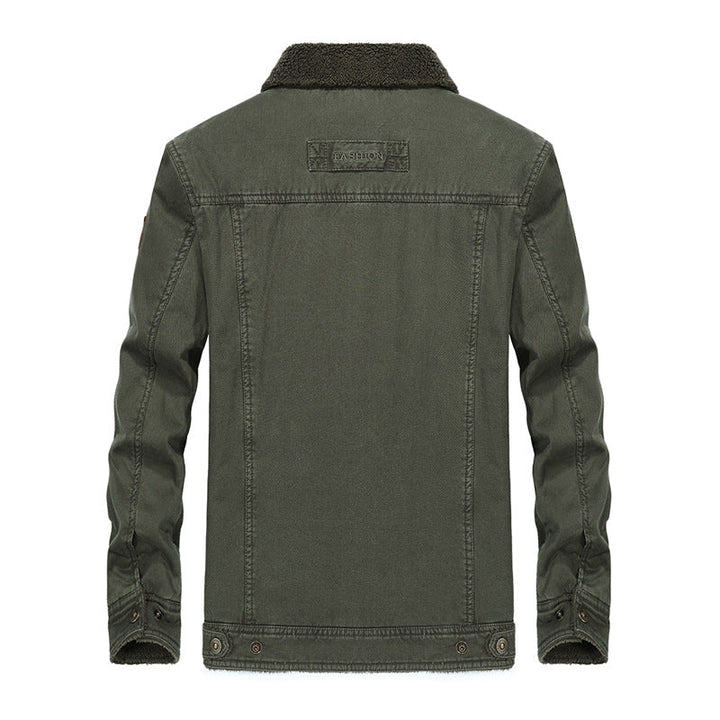 Men's Sherpa-lined canvas trucker jacket with thermal lining and chest pockets Hudson & Parker