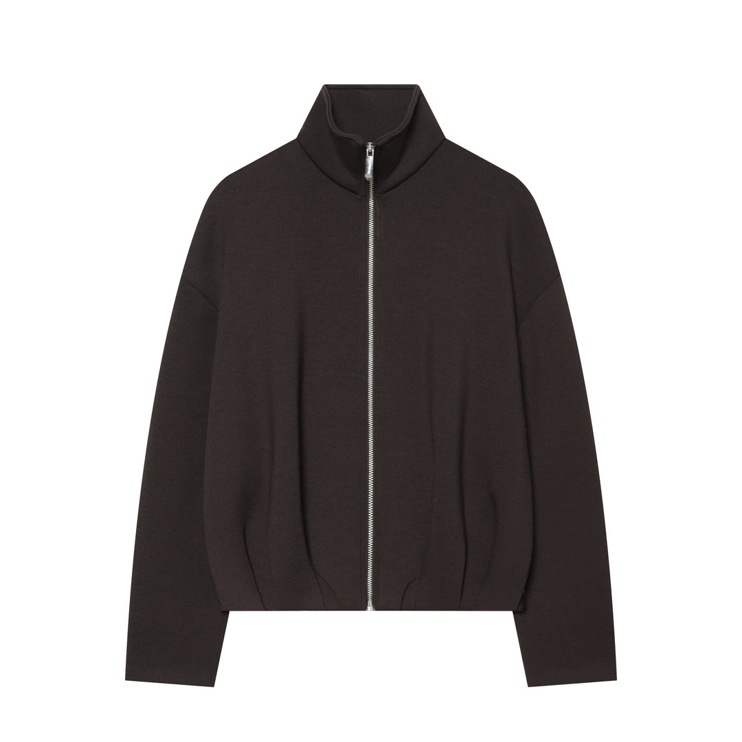 Women's cropped sweat jacket with high stand-up collar, full-length zipper and tailored drawstring hem Hudson & Parker