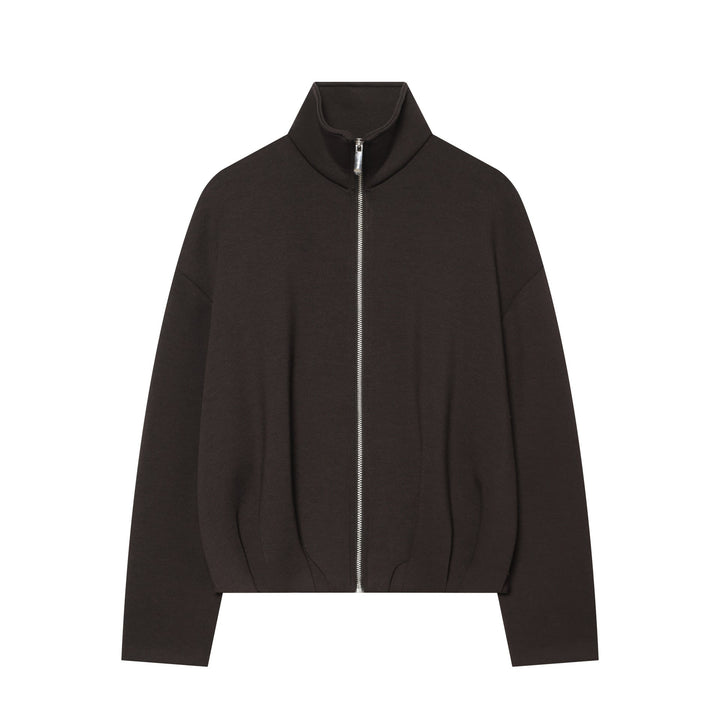 Women's cropped sweat jacket with high stand-up collar, full-length zipper and tailored drawstring hem Hudson & Parker