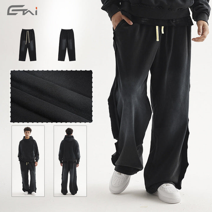 Men's Casual Sweatpants with High Waist, Elastic Drawstring and Distressed Knee Areas Hudson & Parker