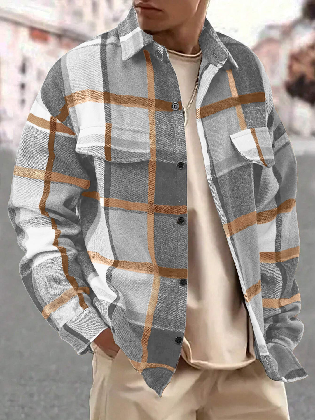 Men's oversized check shirt jacket made of soft flannel with patch chest pockets Hudson & Parker