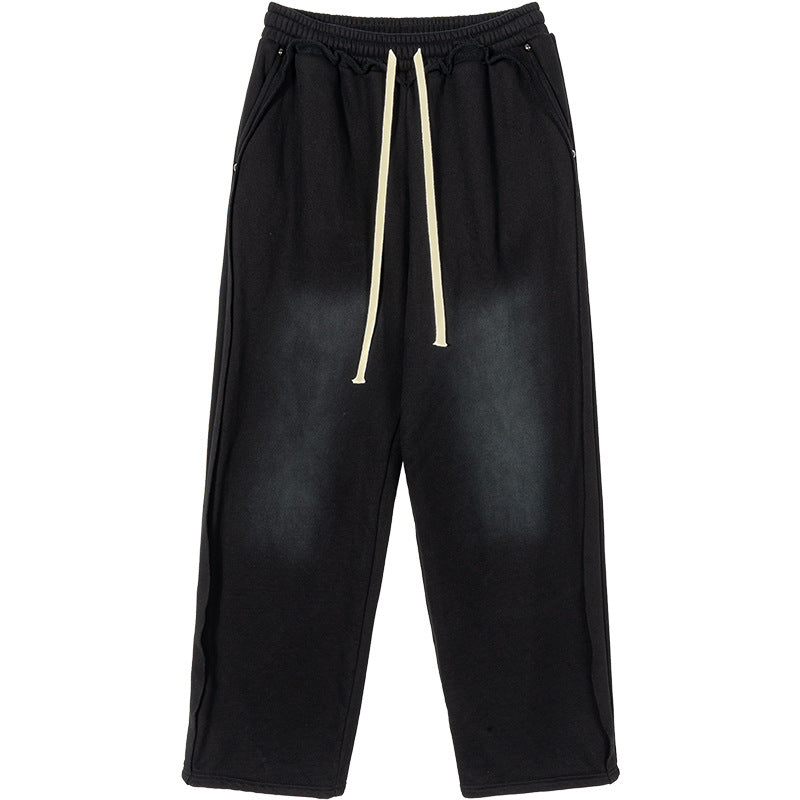 Men's Casual Sweatpants with High Waist, Elastic Drawstring and Distressed Knee Areas Hudson & Parker